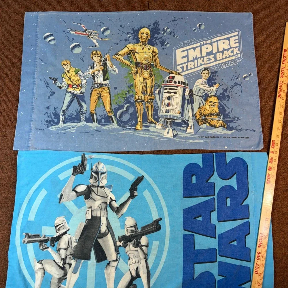 Vintage 1979 Star Wars Empire Strikes Back & Clone Wars Pillowcase Set 2pc Blue